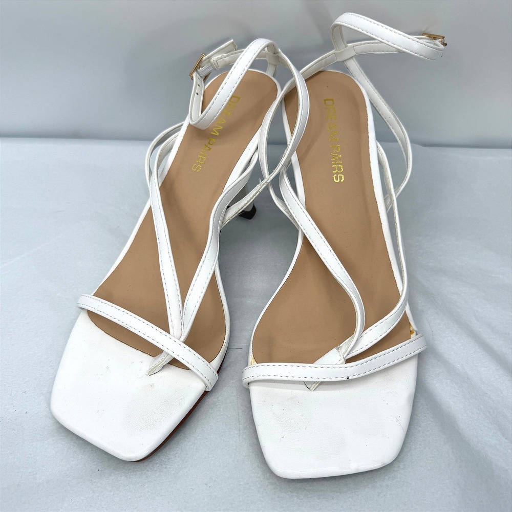 Dream Pairs Ankle Strappy Heeled Sandals White Square Toe Summer Dressy Size 9
